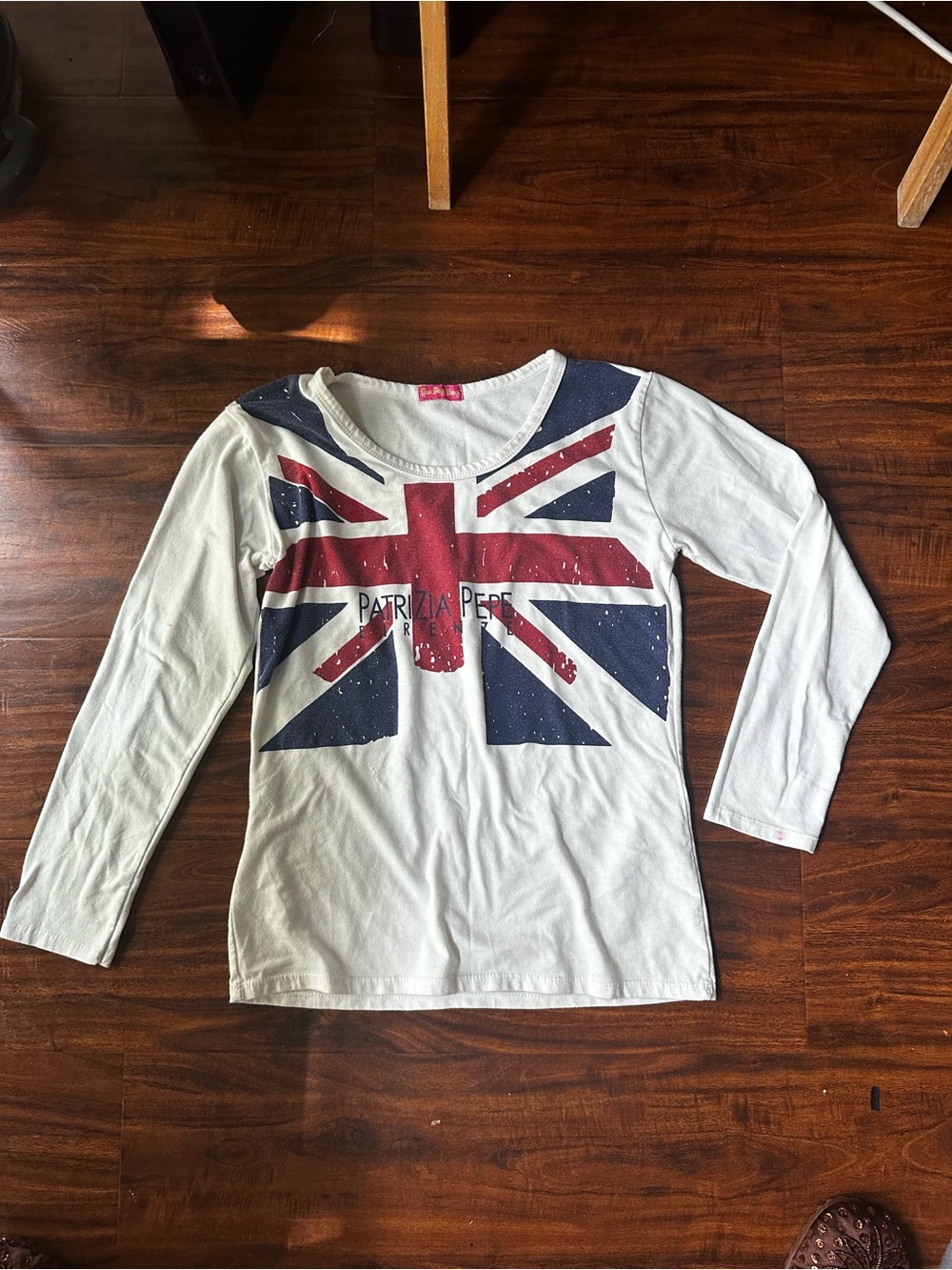Patrizia Pepe vintage y2k White quarter length sleeve Tee S UK Flag